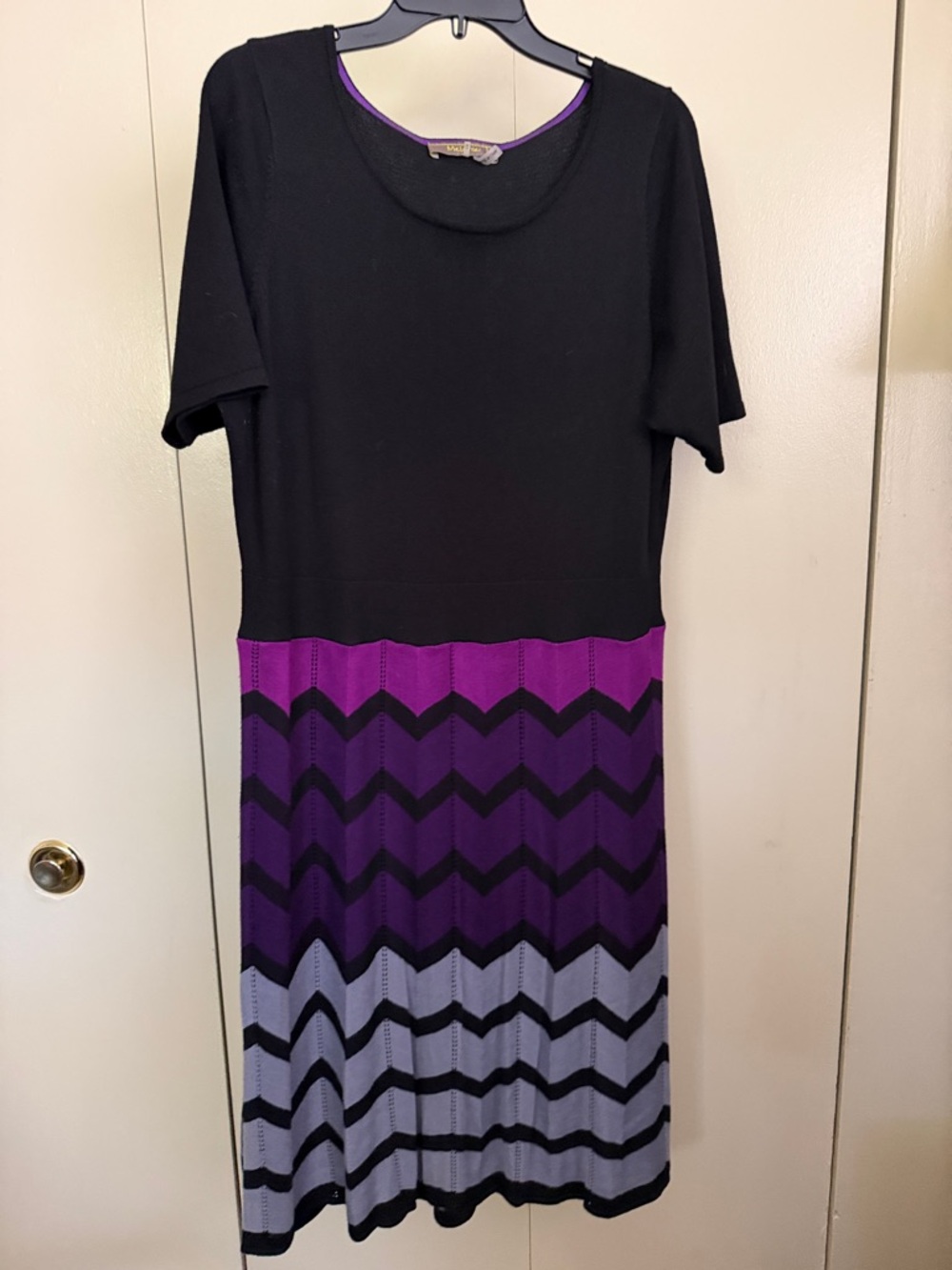 Black and Purple Chevron Midi Dress